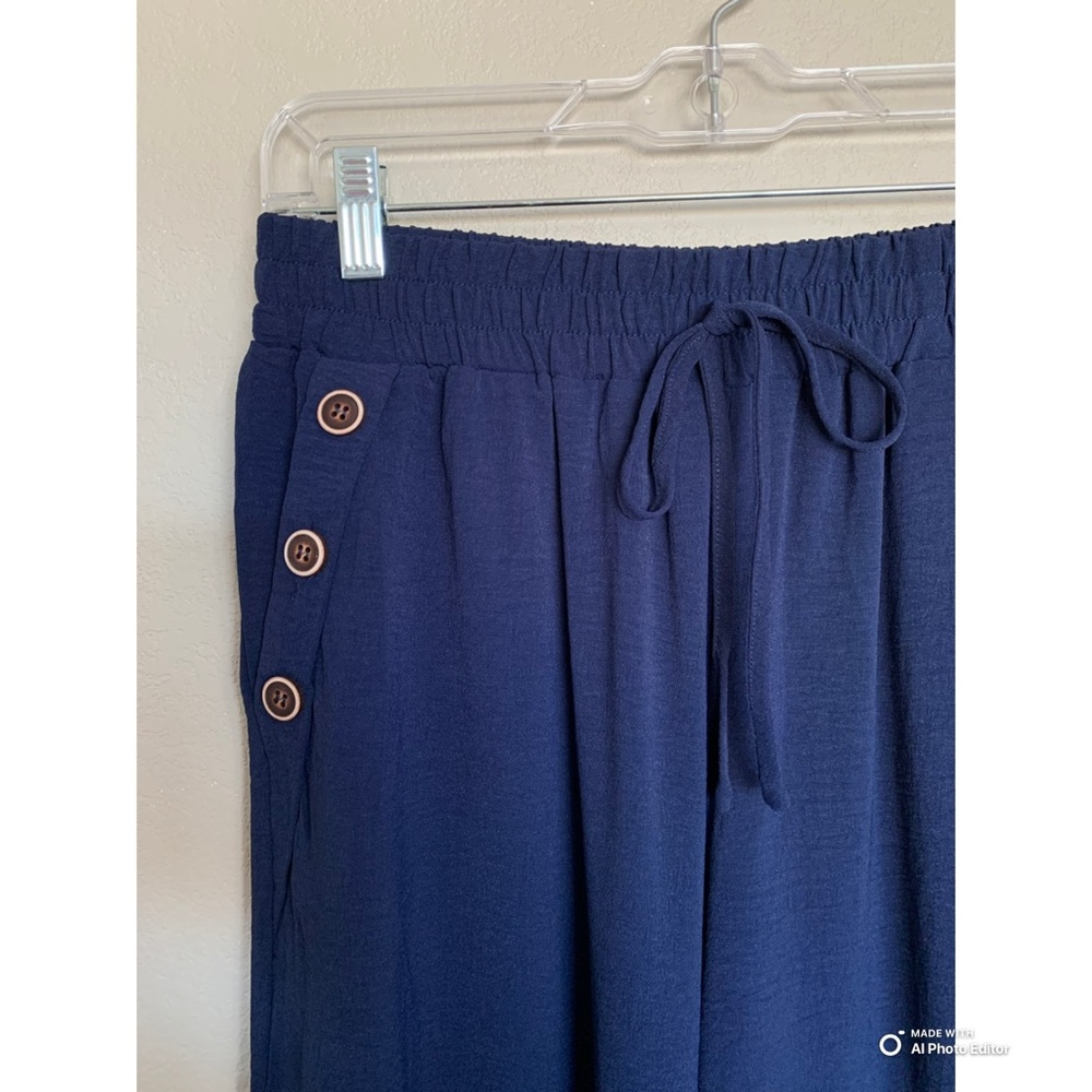 Cupshe Navy Blue Wide Leg Pull-On Sailor Pants Size Medium NWT Beach Vacation - Picture 6 of 16